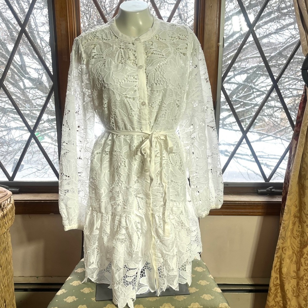 ASTR The Label‎ White Lace Button Front Mini Dress ACDR102578 Womens Size M NWT